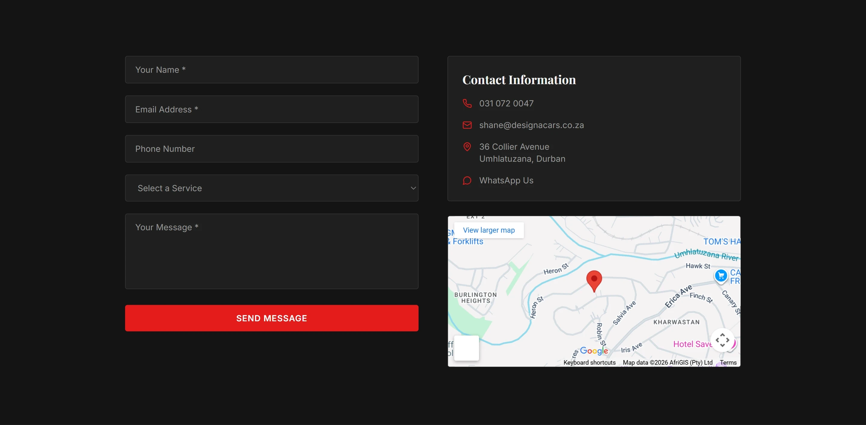 Redesigned DesignaCars contact page